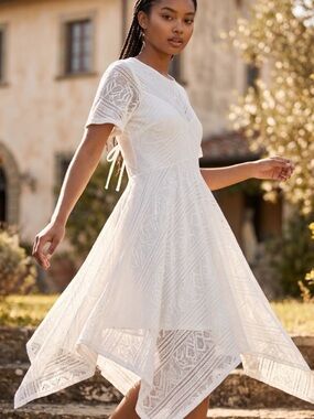 Asymmetrical White Lace Fit & Flare Dress